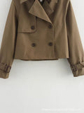 Charlotte | Damen Kurzer Doppelreihiger Trench Coat mit Schnallenärmeln
