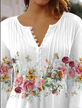 Charlotte | Damen Langarm Bluse Geblümtes Henley-Shirt Relaxed Fit