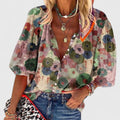 Annika | Damen Langarm-Bluse mit floralem Allover-Print und V-Ausschnitt