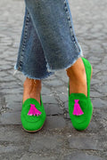 Johanna | Damen Quasten-Loafer flache Wildleder-Slipper mit Taschendetail