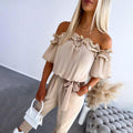 Amelie | Damen Schulterfreier Rüschen-Jumpsuit Bindeband Taille