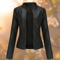 Marlene | Damen Slim-Fit Bikerjacke Kunstleder Reißverschluss Stehkragen
