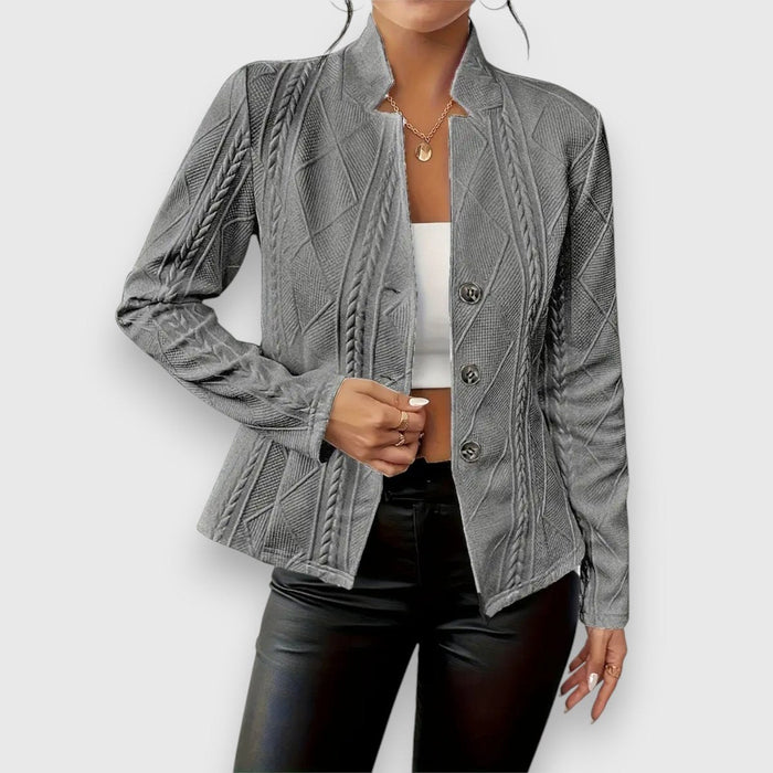 Elisabeth | Damen Strukturierter Langarm-Pullover mit Stehkragen Kabelstrick-Optik