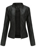 Annika | Damen Taillierte Kunstleder Biker Jacke Reißverschluss
