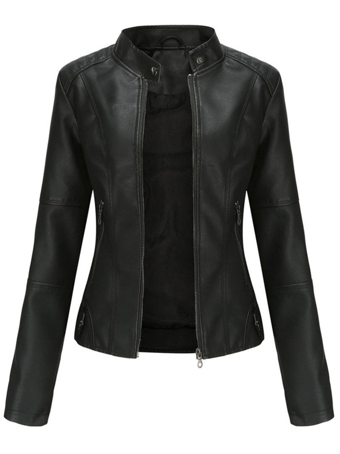 Annika | Damen Taillierte Kunstleder Biker Jacke Reißverschluss