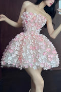 Frieda | Damen Trägerloses 3D-Blumen Cocktailkleid Ballonrock Abendkleid