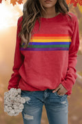 Clara | Damen Vintage Regenbogen-Streifen Langarm Sweatshirt