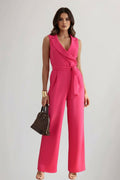 Amelie | Damen Weitbein-Jumpsuit Blazerkragen Bindegürtel