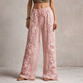 Marlene | Damen Weite Hose mit Blumenstickerei und Kordelzug