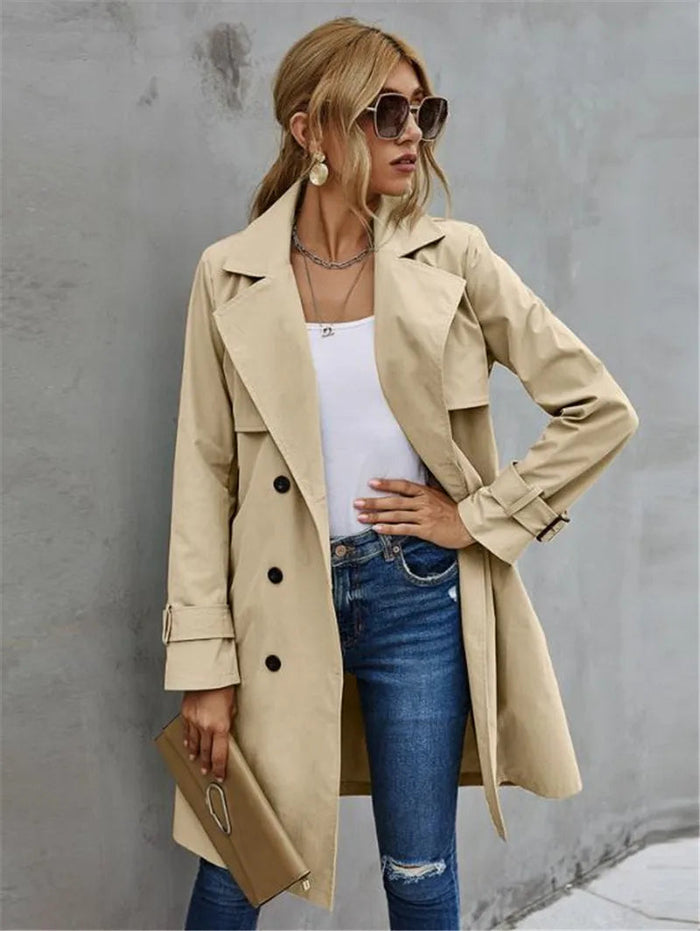 Damen Trenchcoat mit Gürtel und Zweireihigem Verschluss