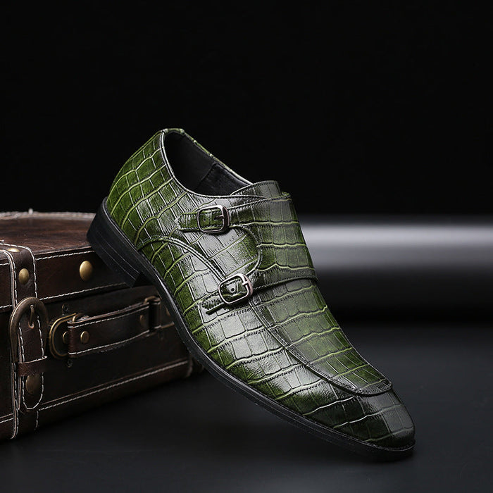 Herren Monkstrap Schuhe mit Kroko-Prägung und Doppelschnalle