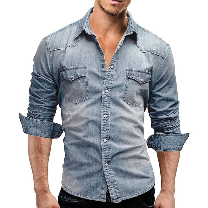 Herren Hemd mit Brusttaschen und Druckknöpfen Casual