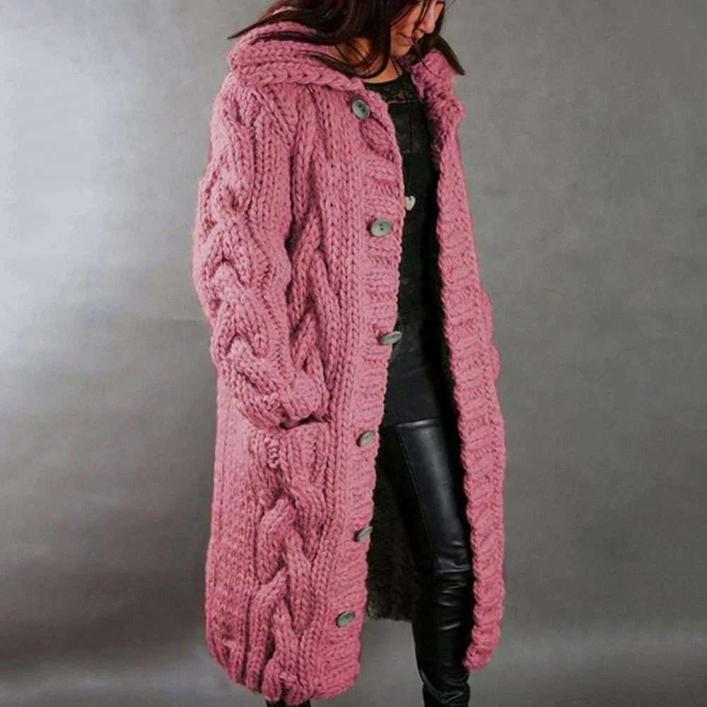 Edith | Damen Warmer Langer Strickcardigan für den Winter
