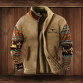 Alexander | Herren Fleece-Outdoorjacke mit Azteken-Muster Sherpa-Futter Reißverschluss