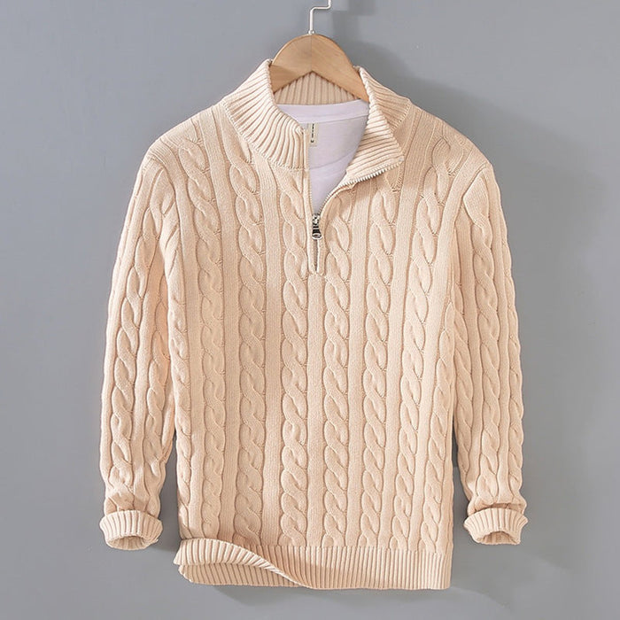 Herren Halbzip-Pullover mit Zopfmuster für Freizeit