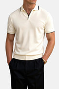 Stefan | Herren Slim-Fit Strick-Poloshirt mit offenem Kragen und Kontrastdetails