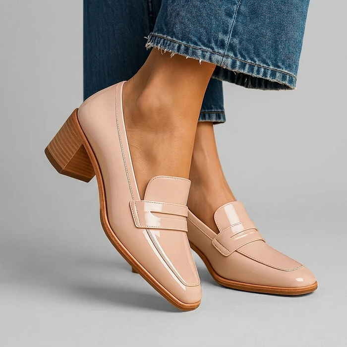 Damen Loafer-Pumps mit Blockabsatz und Geschlossenem Zehenbereich