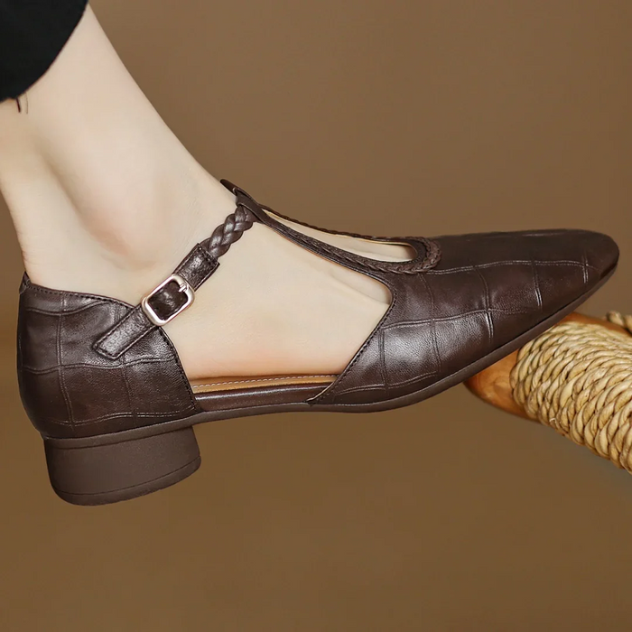 Damen Mary Jane Schuhe mit T-Riemen und Flechtdetail