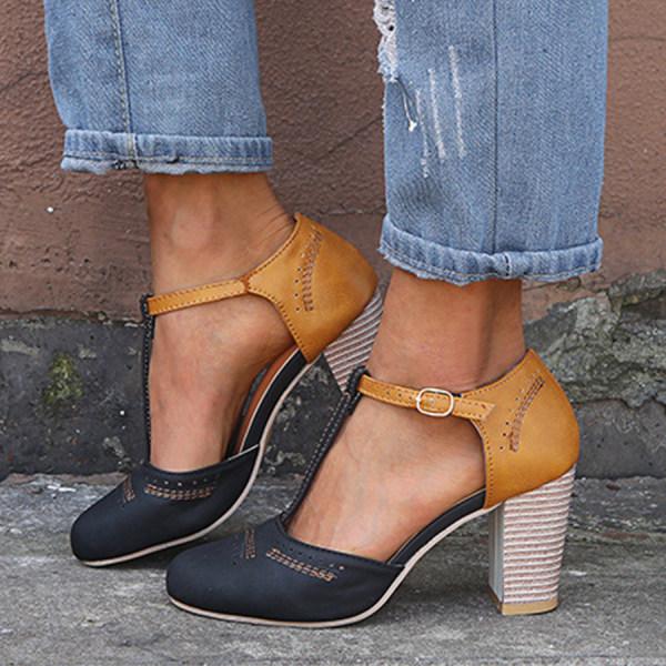 Damen Mary Jane Pumps mit T-Riemen und Blockabsatz