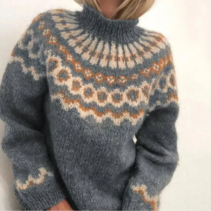 Damen Fair-Isle Pullover mit Hohem Kragen