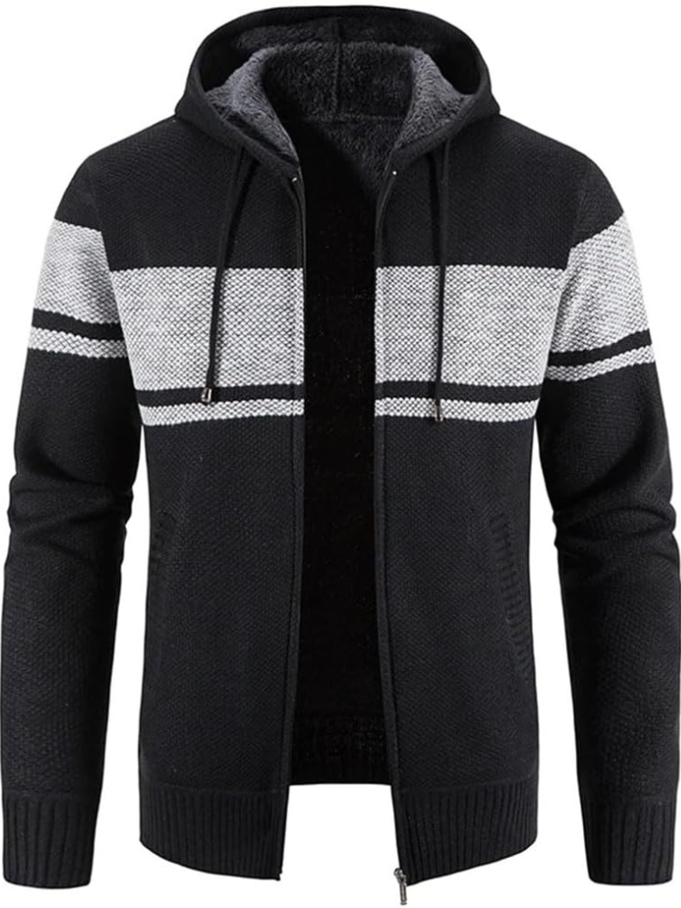 Hans | Herren Winter-Kapuzenjacke mit Reißverschluss und Streifen