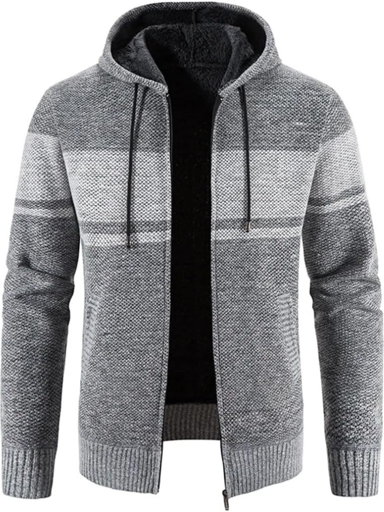 Hans | Herren Winter-Kapuzenjacke mit Reißverschluss und Streifen