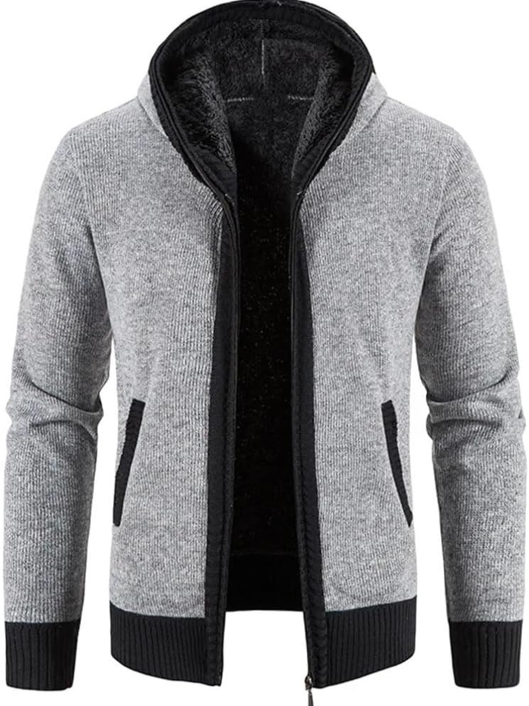 Hans | Herren Winter-Kapuzenjacke mit Reißverschluss und Streifen