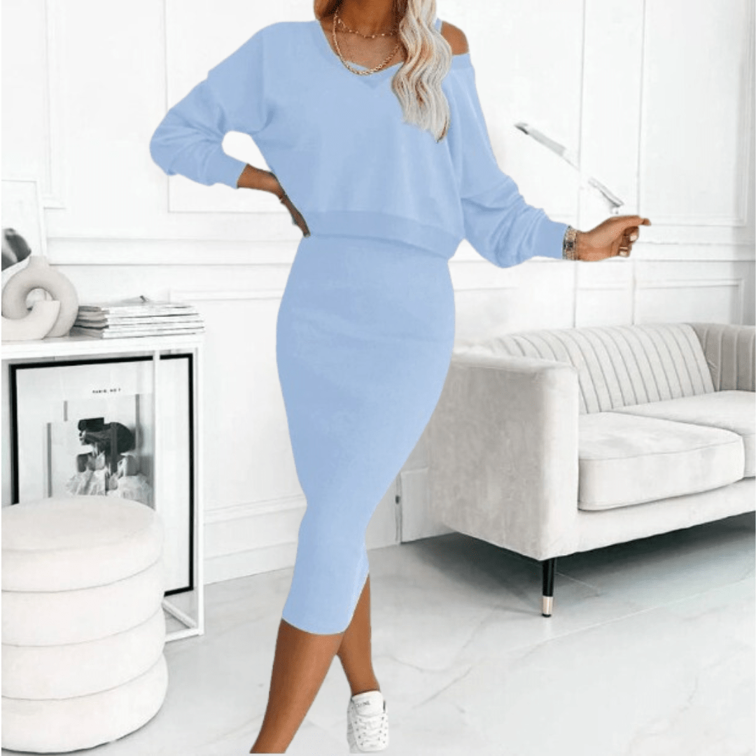 Barbara | Damen Freizeit-Set mit Strickpullover und Midikleid