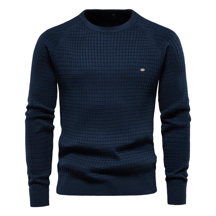 Herren Strukturstrick Rundhals Pullover mit Langen Ärmeln