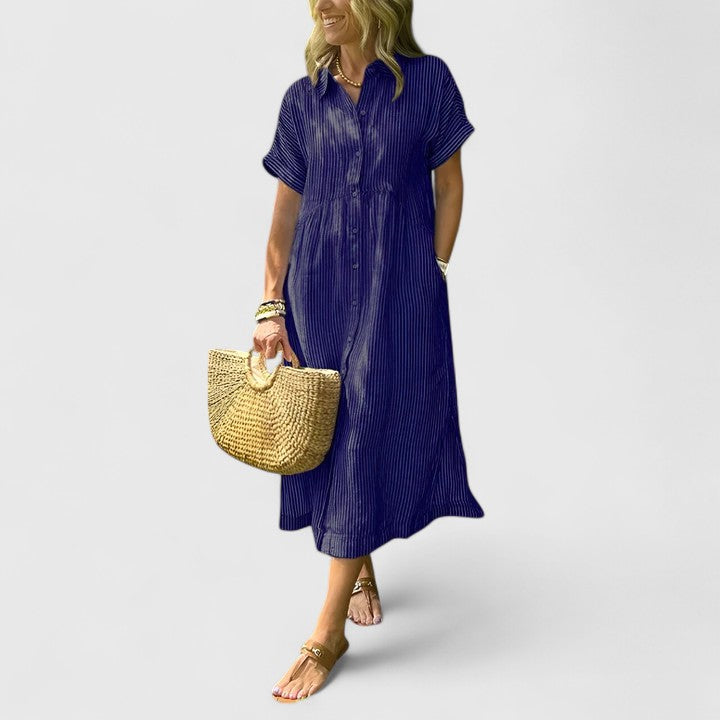 Maja | Damen Lockeres Gestreiftes Hemd-Midikleid
