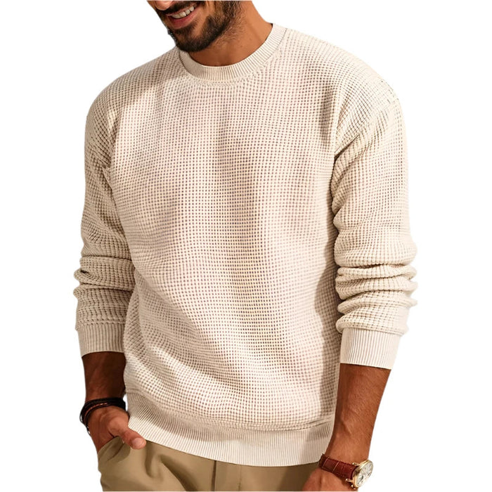 Herren Strukturstrick-Pullover mit Rundhals und Rippdetails