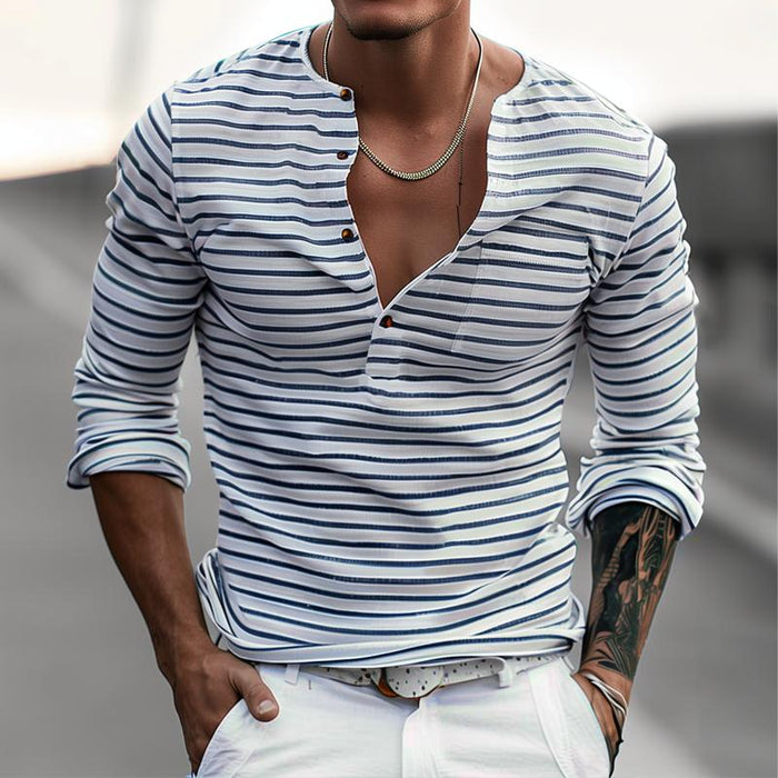 Herren Henley-Shirt mit Streifen und Langer Ärmel