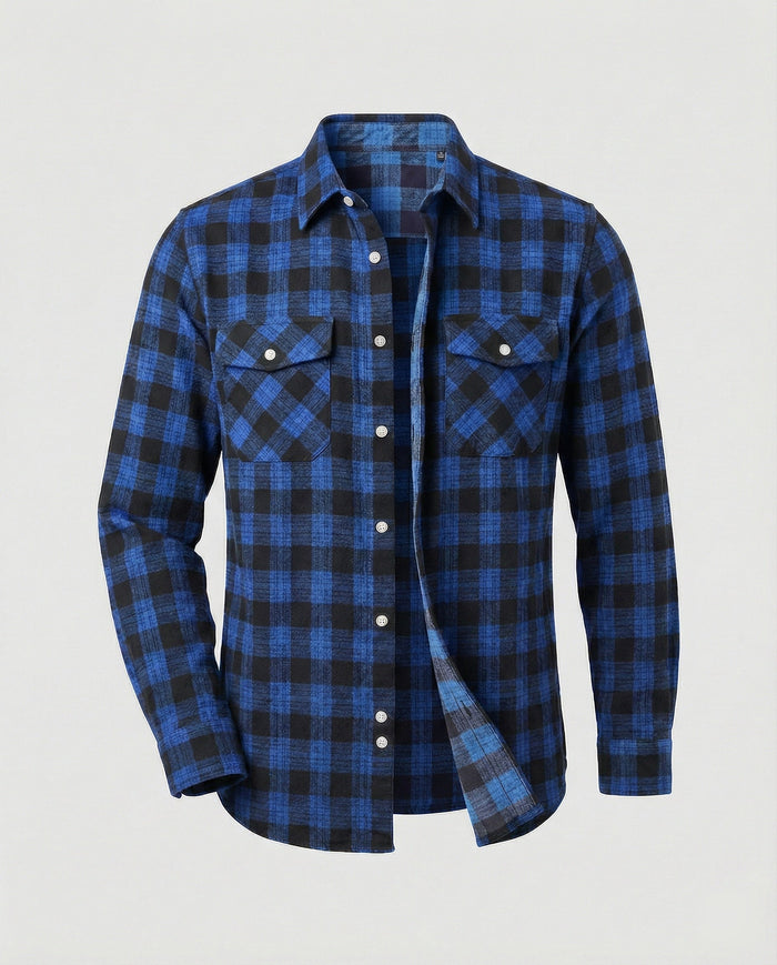 Herren Flanellhemd Kariert mit Brusttaschen Langarm