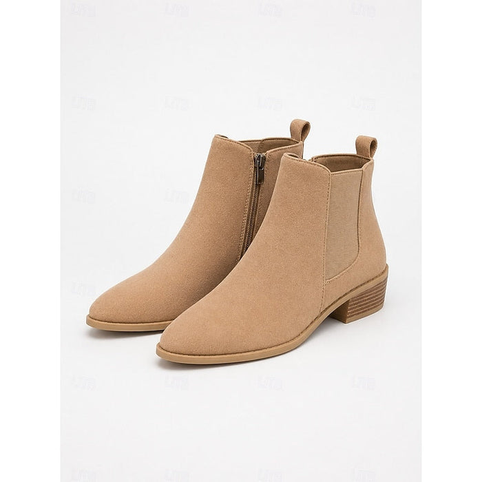 Damen Chelsea Boots Spitze Zehe Blockabsatz Stiefeletten