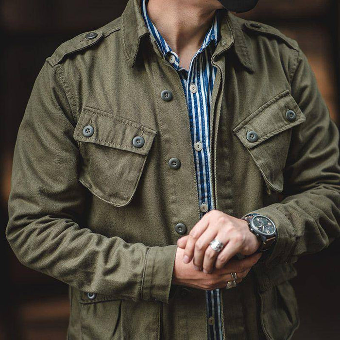 Herren Fieldjacke mit Mehreren Taschen und Knopfverschluss