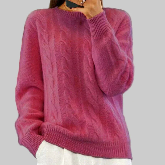 Damen Strickpullover mit Zopfmuster und hohem Kragen