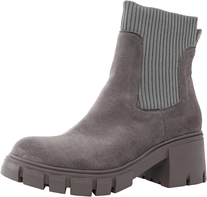 Damen Chelsea Boots mit Blockabsatz und Profilsohle