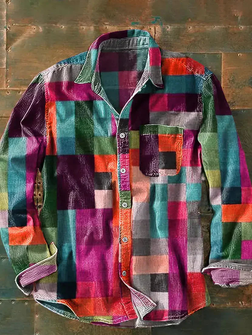 Franz | Herren Lässiges Langarmhemd mit Patchwork-Design