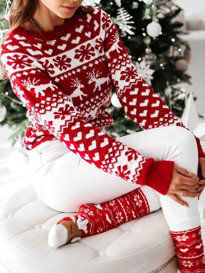 Damen Weihnachtspullover mit Rentiermuster und Herzdetails