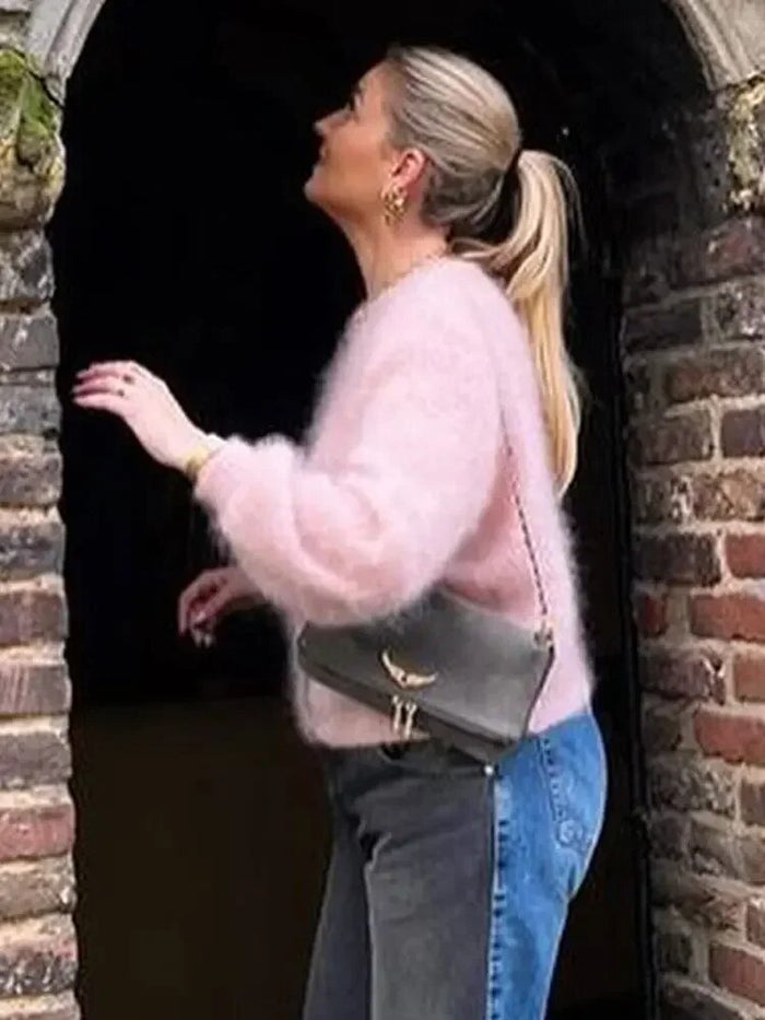 Damen Strickjacke mit Rundhals und Ballonärmeln