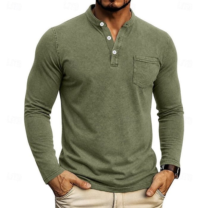 Herren Henley-Shirt mit Stehkragen und Brusttasche